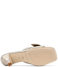 Donald Pliner Gabz Croco Embossed Metallic Leather Buckle Hardware Dress Slide Sandals