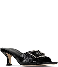 Donald Pliner Gabz Croco Embossed Patent Leather Buckle Hardware Dress Slide Sandals