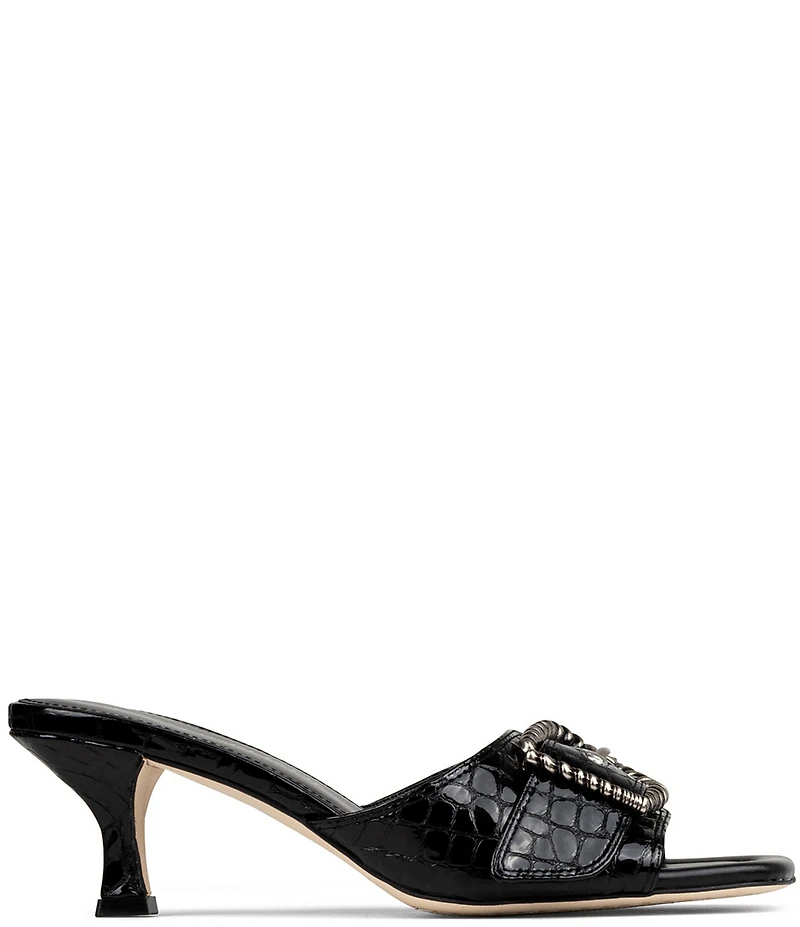 Donald Pliner Gabz Croco Embossed Patent Leather Buckle Hardware Dress Slide Sandals