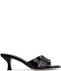 Donald Pliner Gabz Croco Embossed Patent Leather Buckle Hardware Dress Slide Sandals