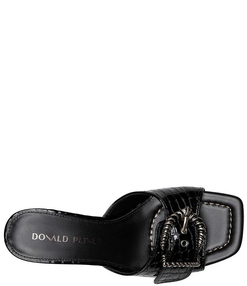 Donald Pliner Gabz Croco Embossed Patent Leather Buckle Hardware Dress Slide Sandals