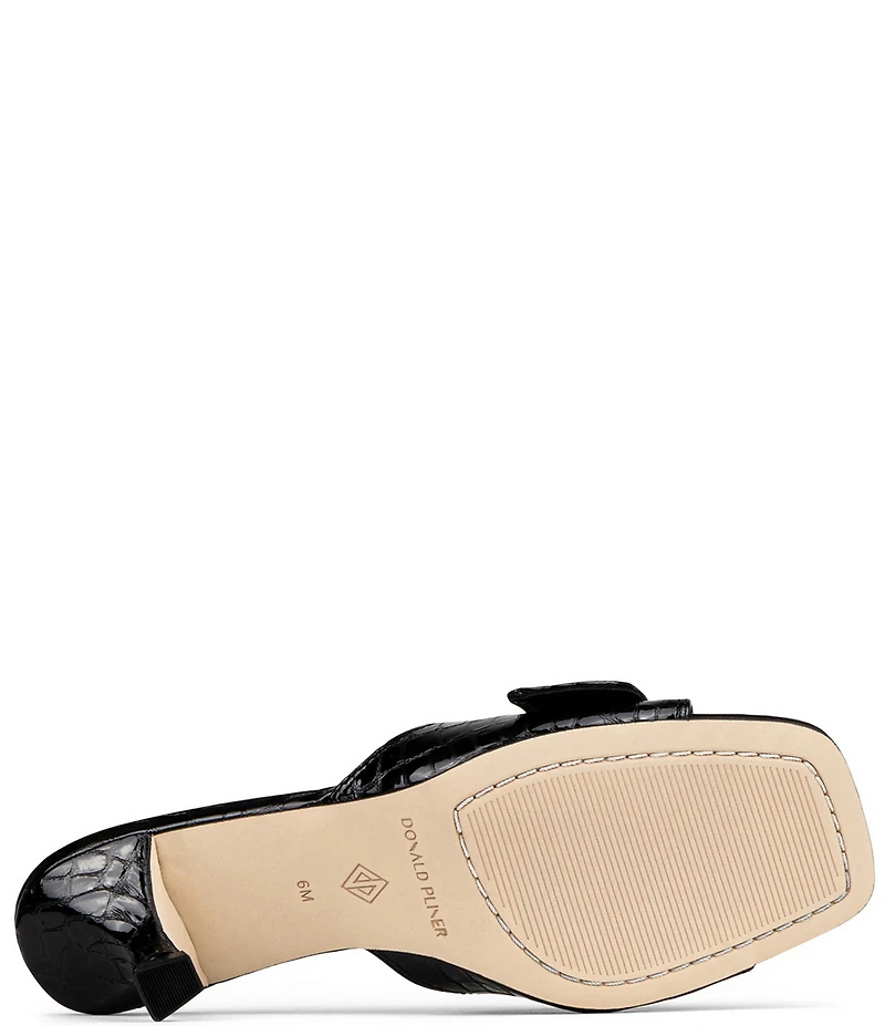 Donald Pliner Gabz Croco Embossed Patent Leather Buckle Hardware Dress Slide Sandals