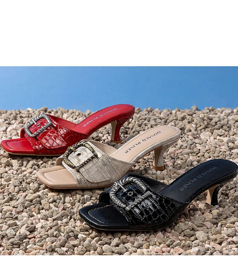 Donald Pliner Gabz Croco Embossed Patent Leather Buckle Hardware Dress Slide Sandals