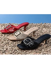 Donald Pliner Gabz Croco Embossed Patent Leather Buckle Hardware Dress Slide Sandals