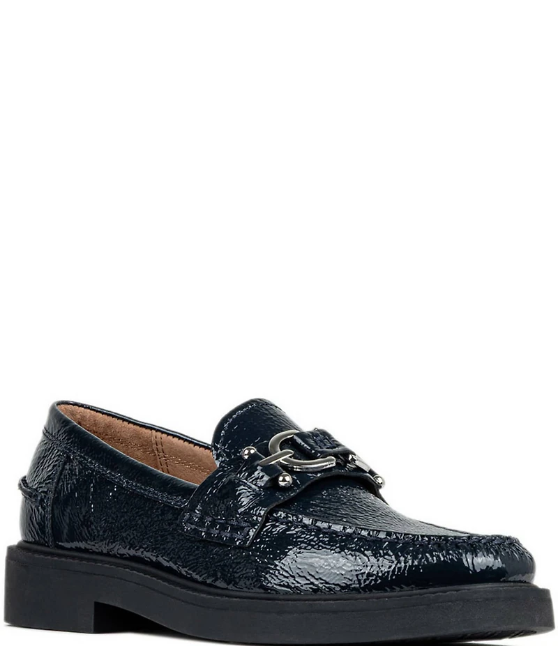Donald Pliner Galilee Crinkle Patent Leather Bit Buckle Loafers