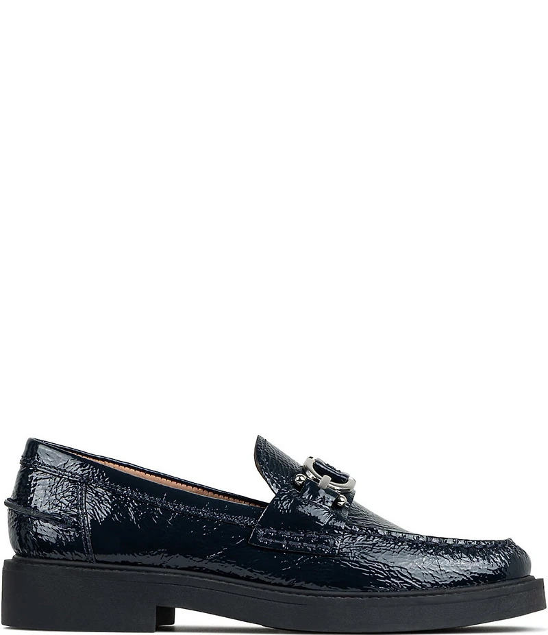Donald Pliner Galilee Crinkle Patent Leather Bit Buckle Loafers