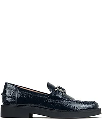 Donald Pliner Galilee Crinkle Patent Leather Bit Buckle Loafers
