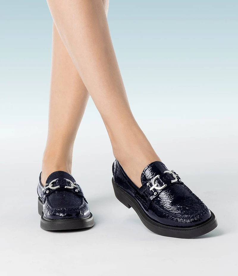Donald Pliner Galilee Crinkle Patent Leather Bit Buckle Loafers