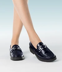 Donald Pliner Galilee Crinkle Patent Leather Bit Buckle Loafers