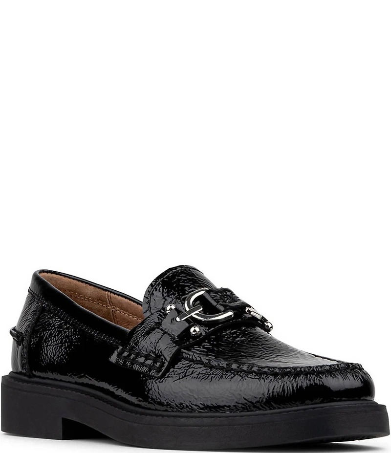 Donald Pliner Galilee Crinkle Patent Leather Bit Buckle Loafers