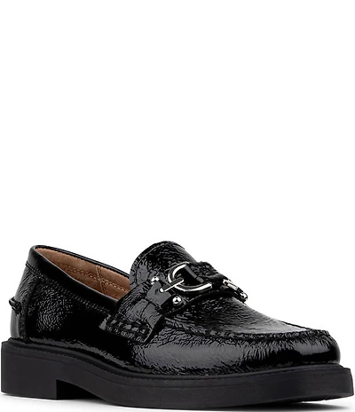 Donald Pliner Galilee Crinkle Patent Leather Bit Buckle Loafers