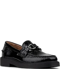 Donald Pliner Galilee Crinkle Patent Leather Bit Buckle Loafers