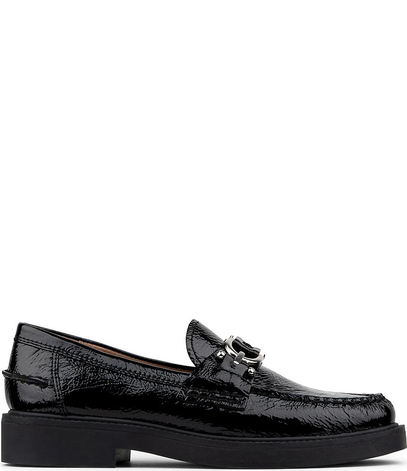 Donald Pliner Galilee Crinkle Patent Leather Bit Buckle Loafers