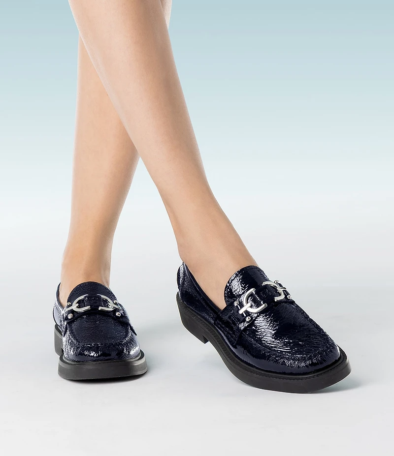 Donald Pliner Galilee Crinkle Patent Leather Bit Buckle Loafers
