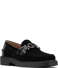 Donald Pliner Galilee Suede and Patent Bit Buckle Loafers