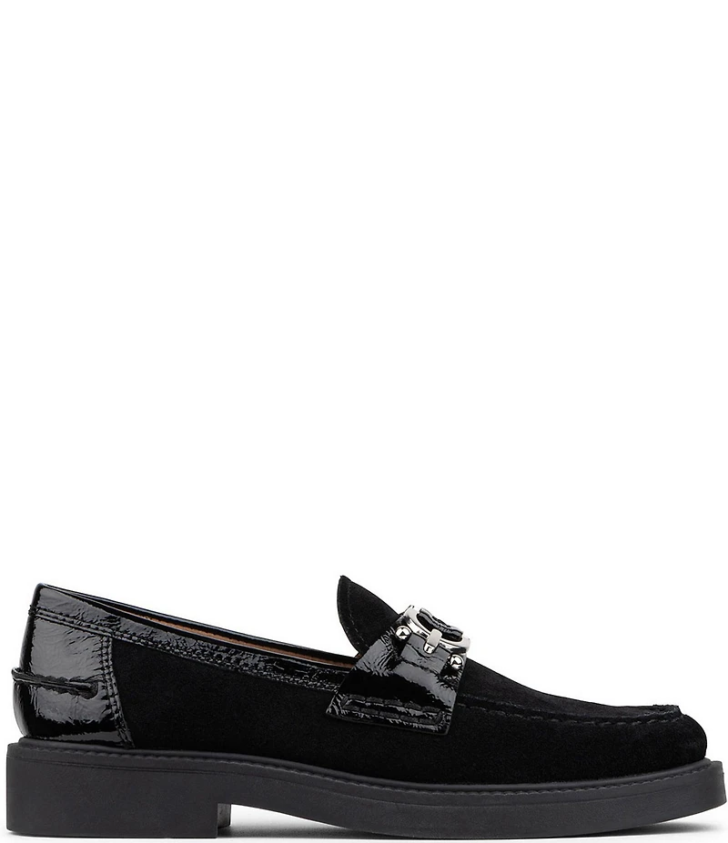 Donald Pliner Galilee Suede and Patent Bit Buckle Loafers