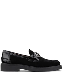 Donald Pliner Galilee Suede and Patent Bit Buckle Loafers