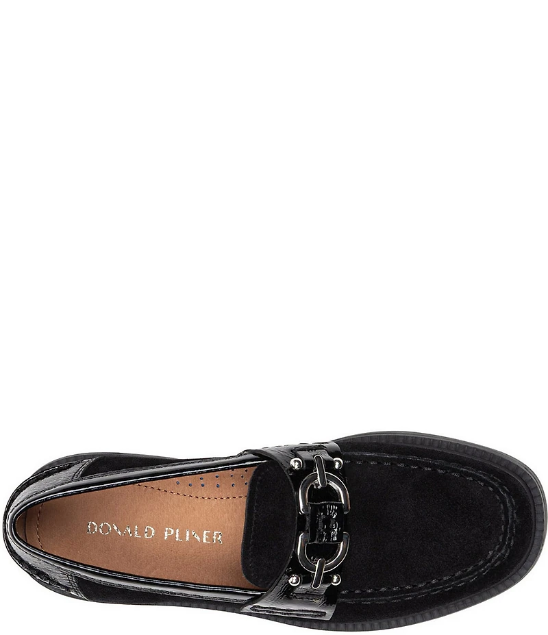Donald Pliner Galilee Suede and Patent Bit Buckle Loafers