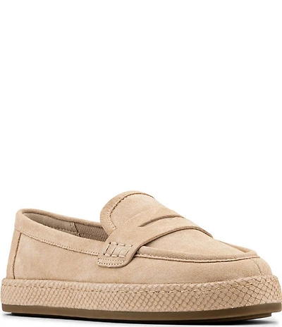 Donald Pliner Genova Suede and Snake Print Platform Penny Loafers