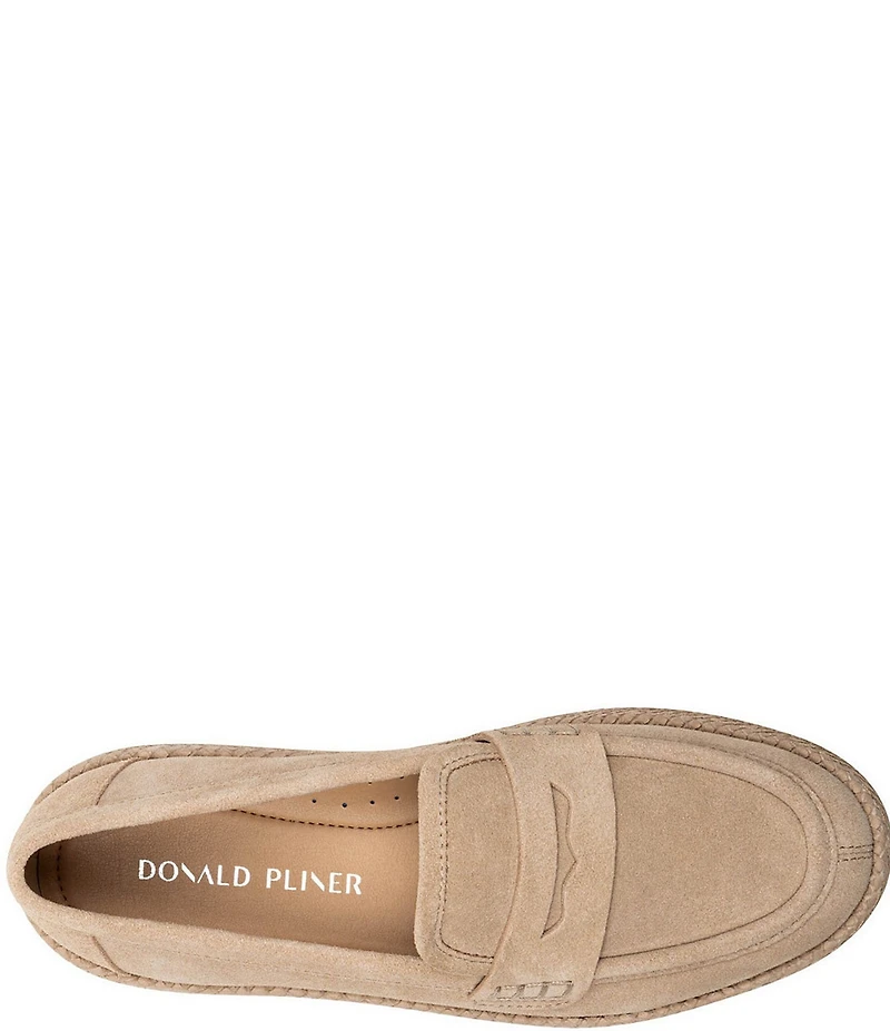 Donald Pliner Genova Suede and Snake Print Platform Penny Loafers