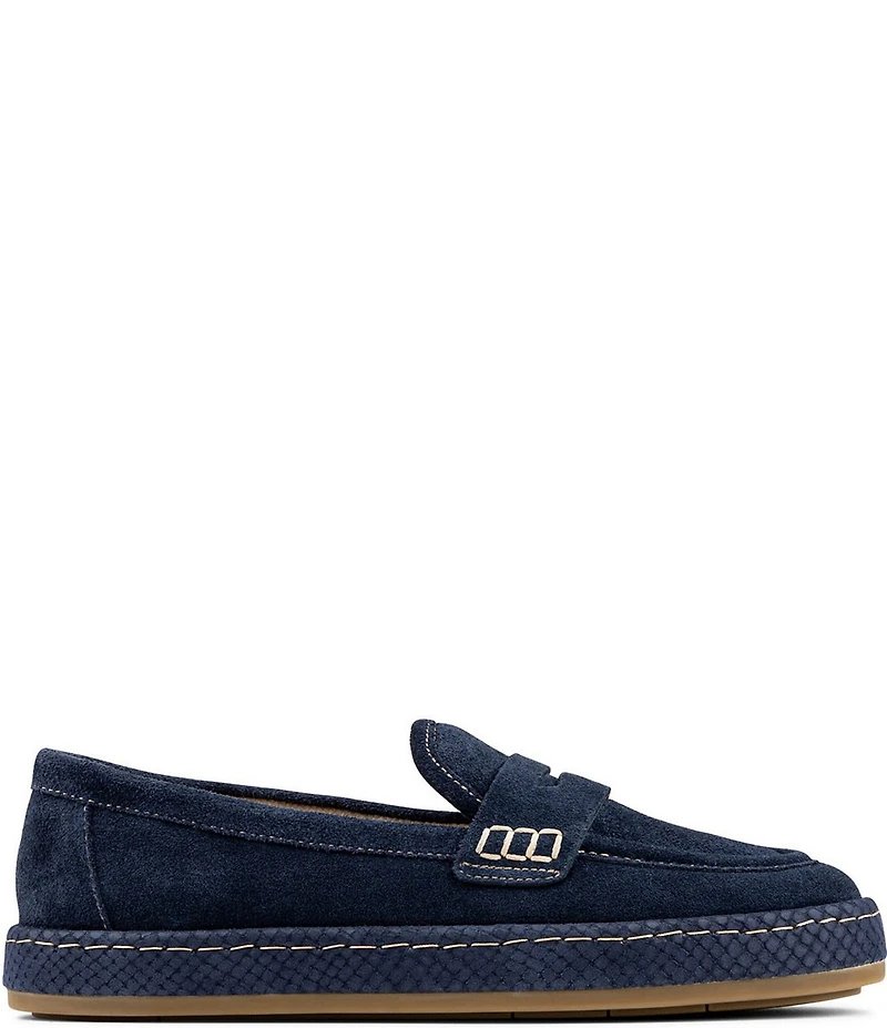 Donald Pliner Genova Suede and Snake Print Platform Penny Loafers