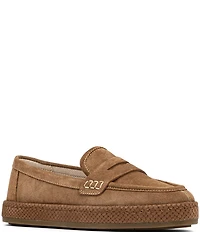 Donald Pliner Genova Suede and Snake Print Platform Penny Loafers