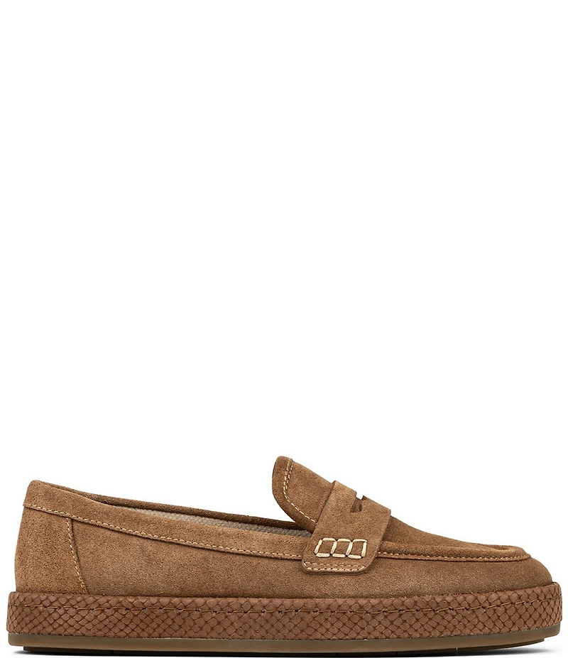 Donald Pliner Genova Suede and Snake Print Platform Penny Loafers