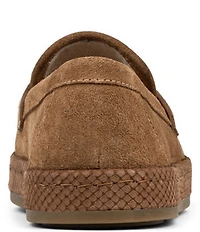 Donald Pliner Genova Suede and Snake Print Platform Penny Loafers