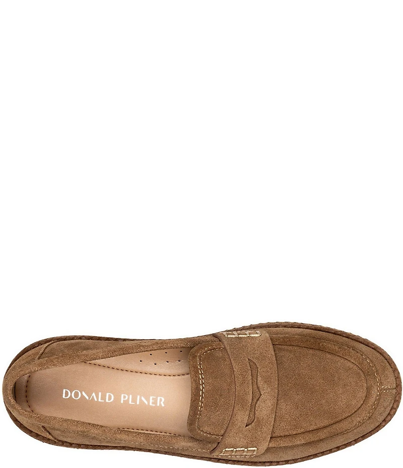 Donald Pliner Genova Suede and Snake Print Platform Penny Loafers