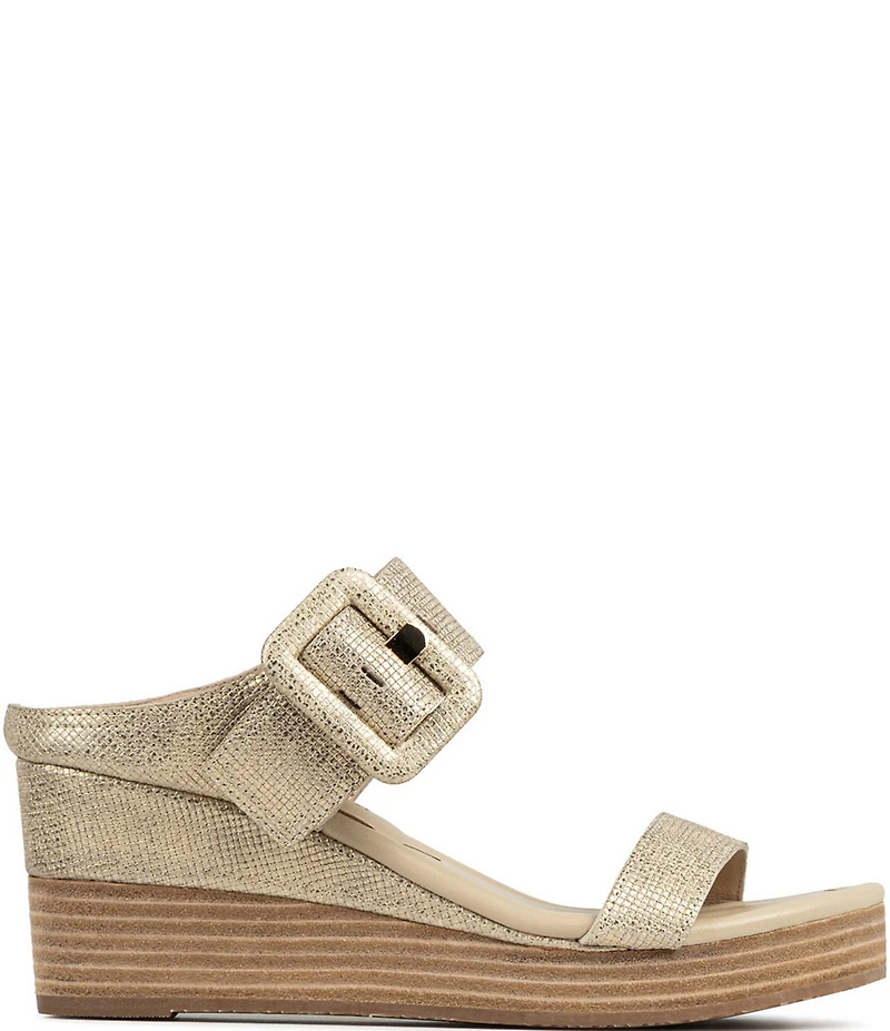 Donald Pliner Gizelle Cork Buckle Banded Slide Wedge Sandals