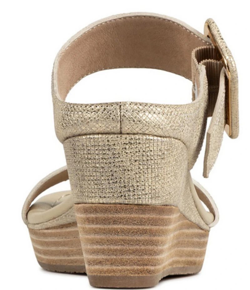 Donald Pliner Gizelle Cork Buckle Banded Slide Wedge Sandals