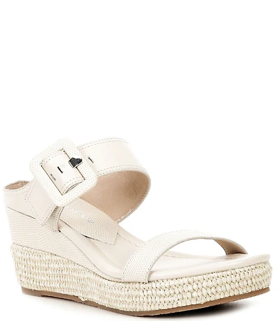 Donald Pliner Gizelle Leather Adjustable Buckle Double Banded Wedge Sandals