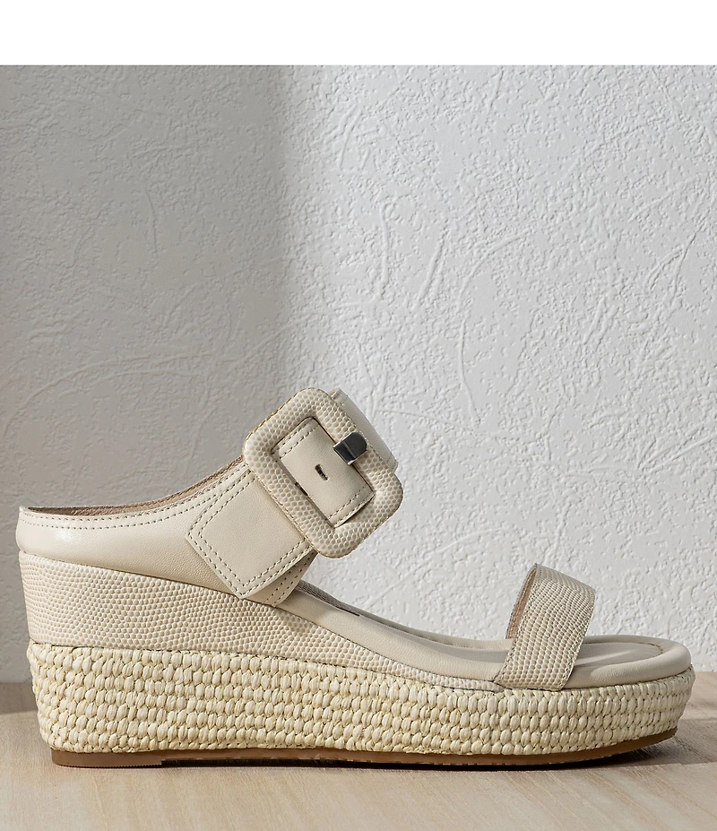 Donald Pliner Gizelle Leather Adjustable Buckle Double Banded Wedge Sandals
