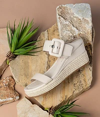 Donald Pliner Gizelle Leather Adjustable Buckle Double Banded Wedge Sandals