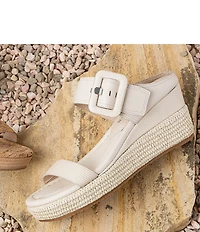 Donald Pliner Gizelle Leather Adjustable Buckle Double Banded Wedge Sandals
