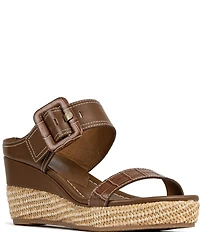 Donald Pliner Gizelle Leather Croco Accent Woven Wedge Buckled Slide Sandals