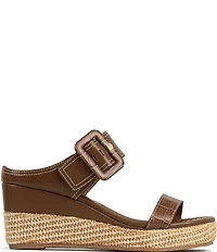 Donald Pliner Gizelle Leather Croco Accent Woven Wedge Buckled Slide Sandals