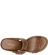 Donald Pliner Gizelle Leather Croco Accent Woven Wedge Buckled Slide Sandals
