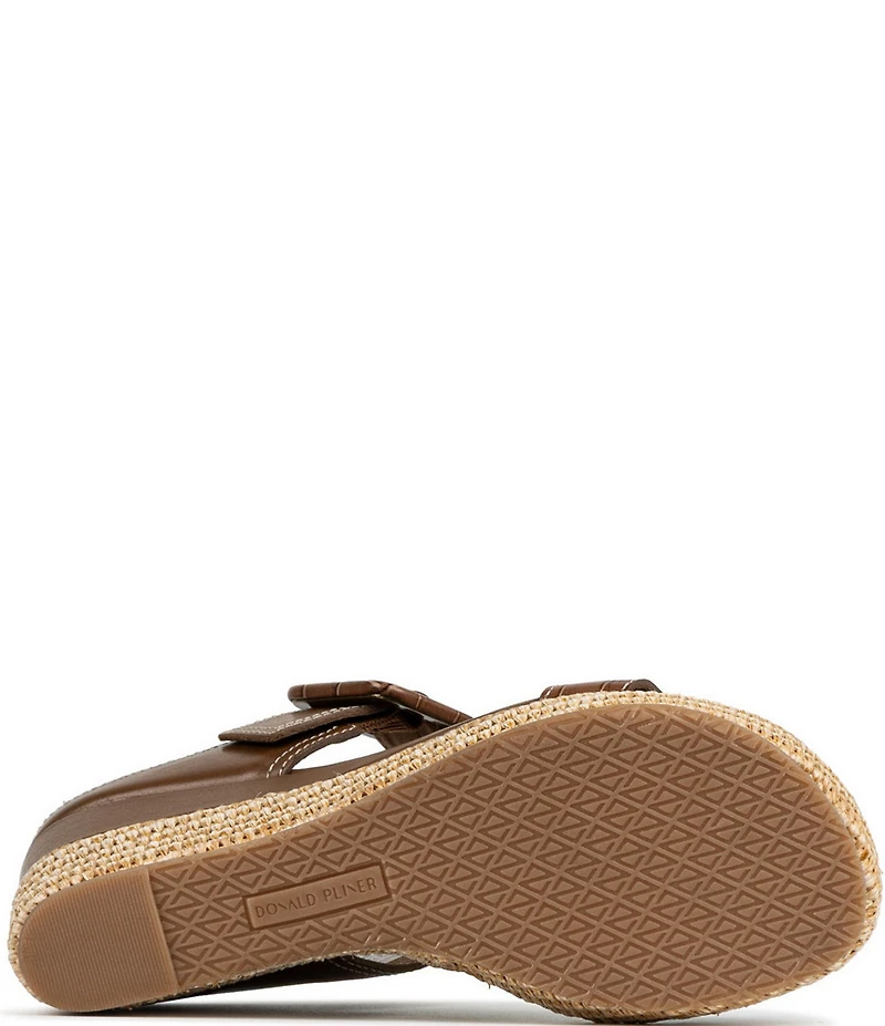 Donald Pliner Gizelle Leather Croco Accent Woven Wedge Buckled Slide Sandals