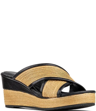 Donald Pliner Gorgina Raffia X Band Platform Wedge Slide Sandals