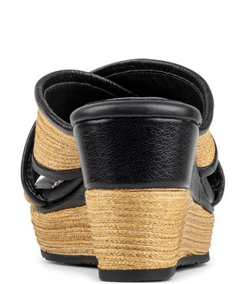 Donald Pliner Gorgina Raffia X Band Platform Wedge Slide Sandals