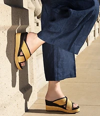 Donald Pliner Gorgina Raffia X Band Platform Wedge Slide Sandals