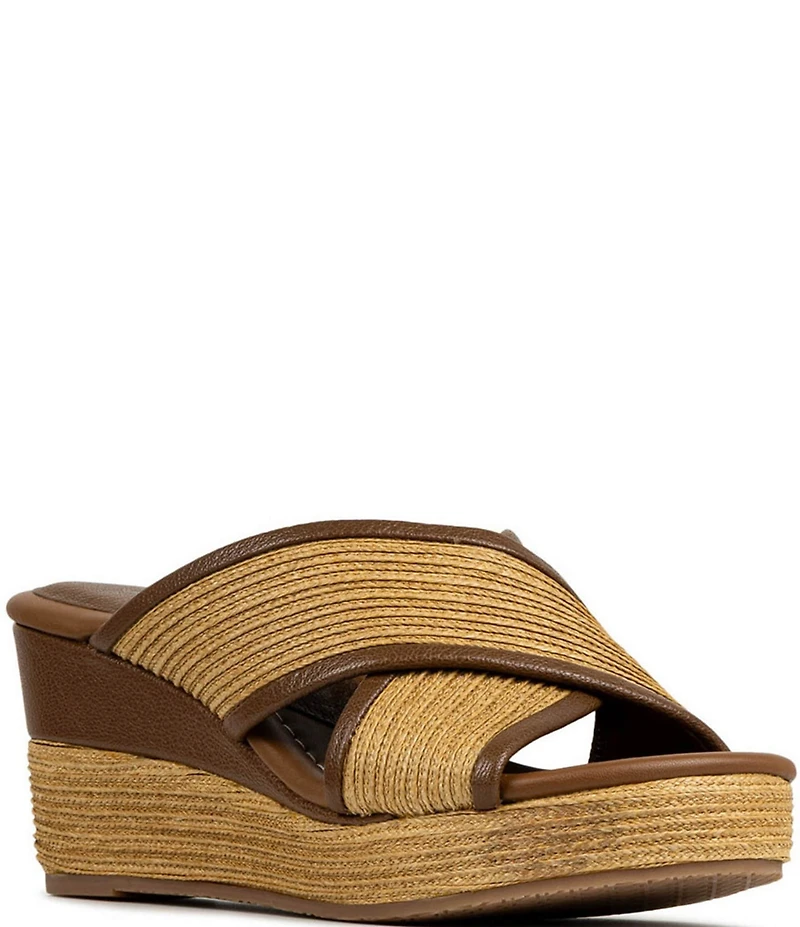Donald Pliner Gorgina Raffia X Band Platform Wedge Slide Sandals