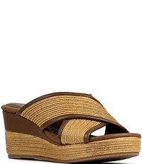 Donald Pliner Gorgina Raffia X Band Platform Wedge Slide Sandals