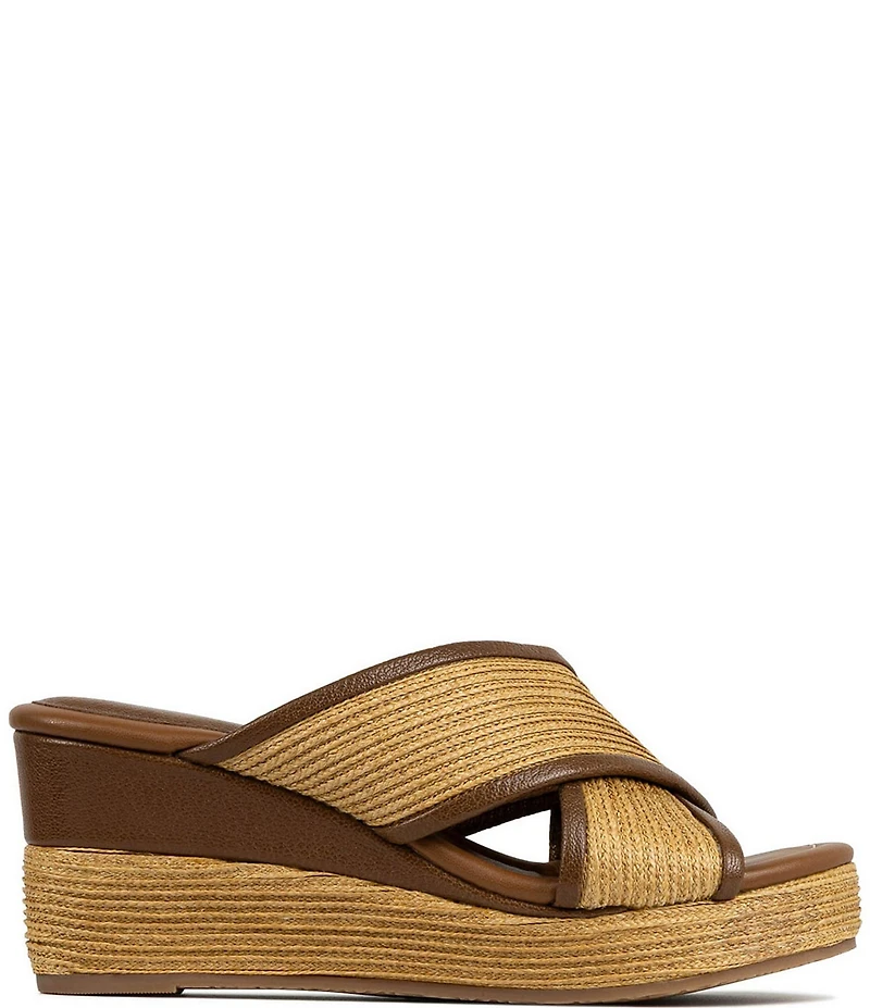 Donald Pliner Gorgina Raffia X Band Platform Wedge Slide Sandals