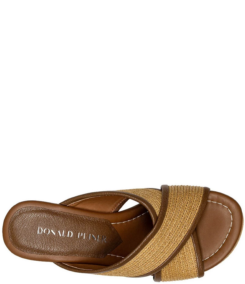 Donald Pliner Gorgina Raffia X Band Platform Wedge Slide Sandals