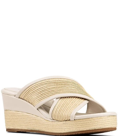 Donald Pliner Gorgina Raffia X Band Platform Wedge Slide Sandals
