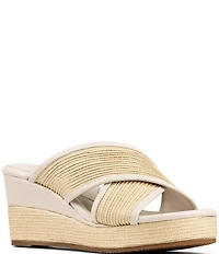 Donald Pliner Gorgina Raffia X Band Platform Wedge Slide Sandals