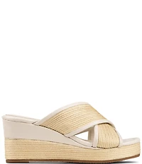 Donald Pliner Gorgina Raffia X Band Platform Wedge Slide Sandals