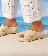Donald Pliner Gorgina Raffia X Band Platform Wedge Slide Sandals